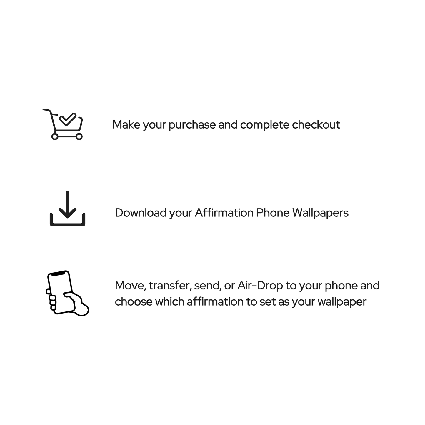 100 Affirmations Phone Wallpapers Black (Digital Download)
