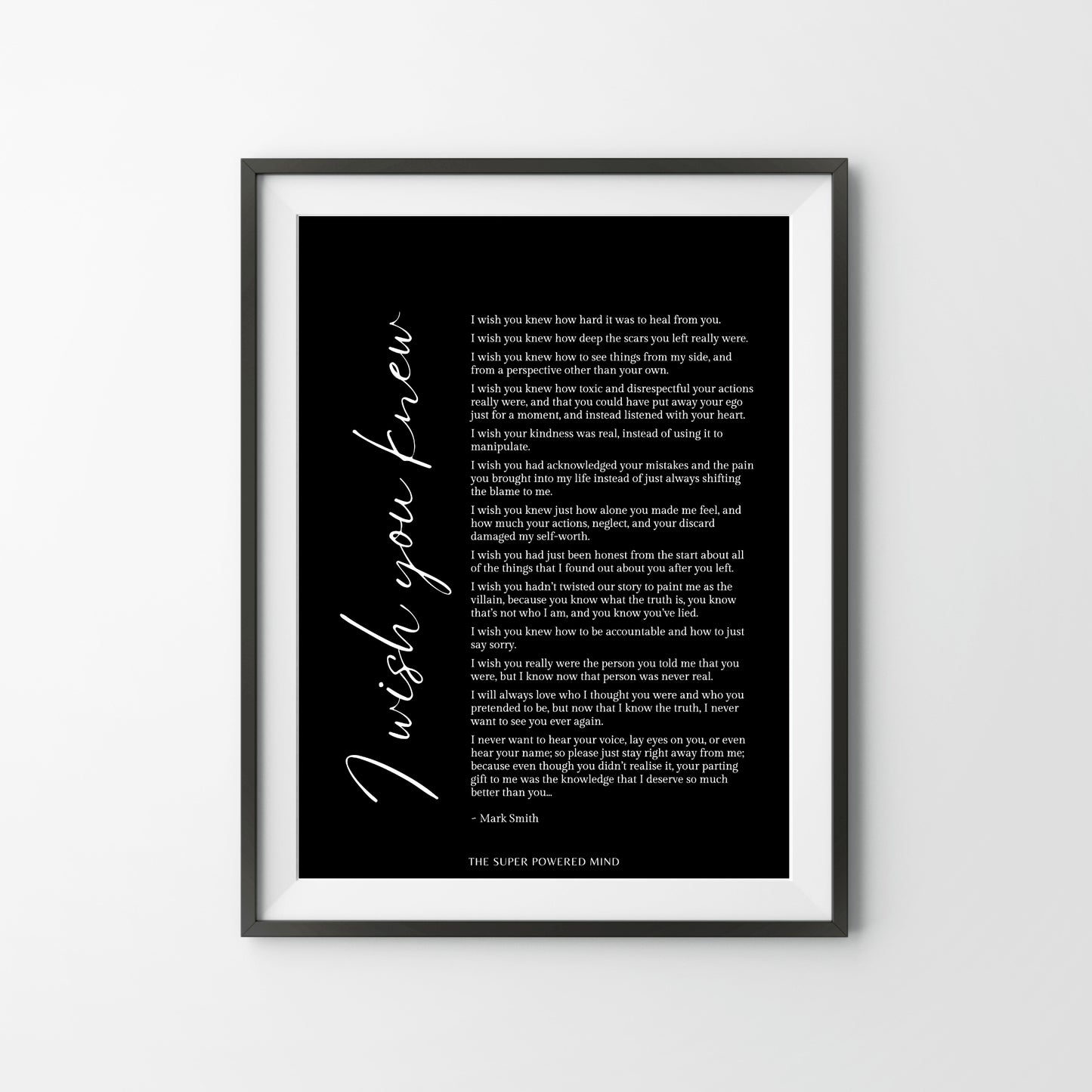 I Wish You Knew (Black) Wall Art Print