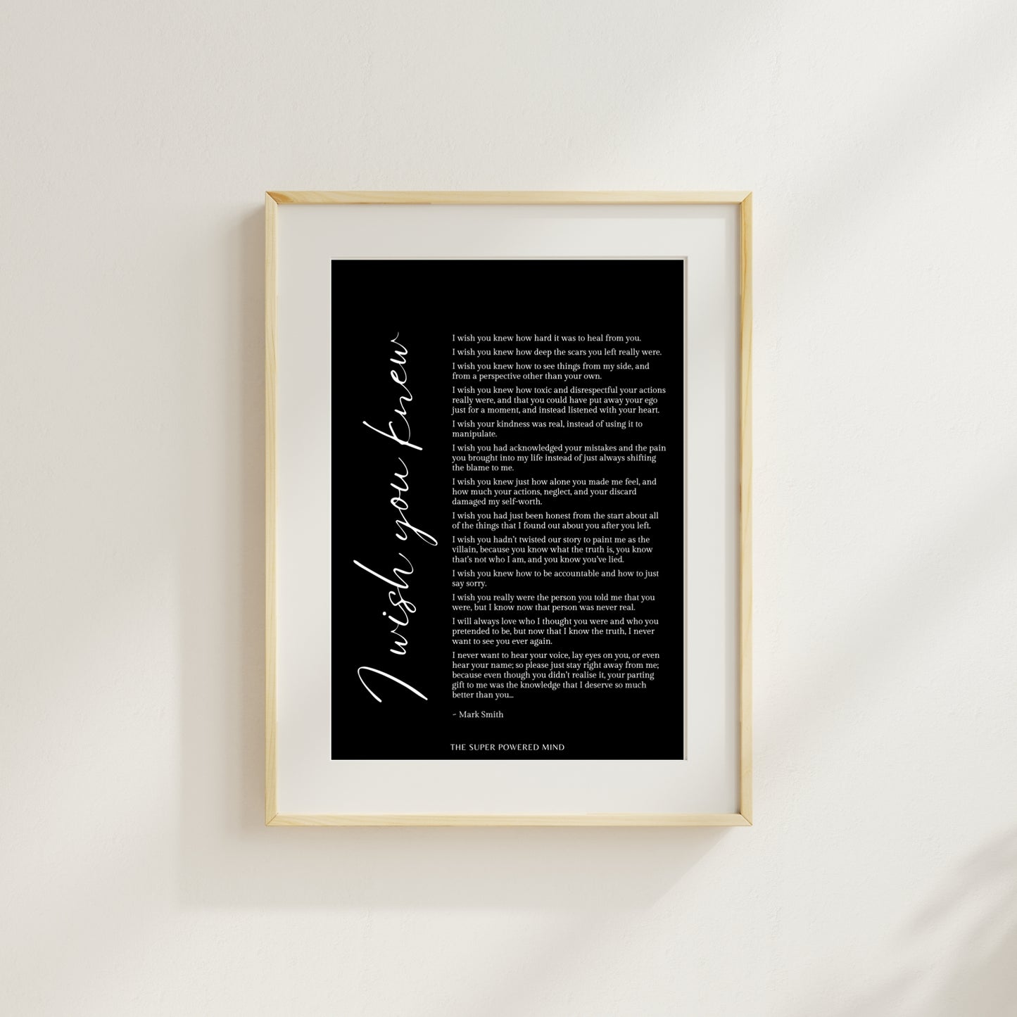 I Wish You Knew (Black) Wall Art Print