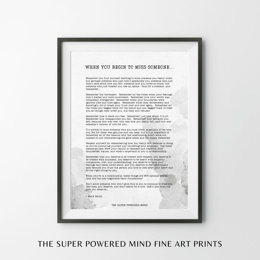 When You Begin To Miss Someone Wall Art Print