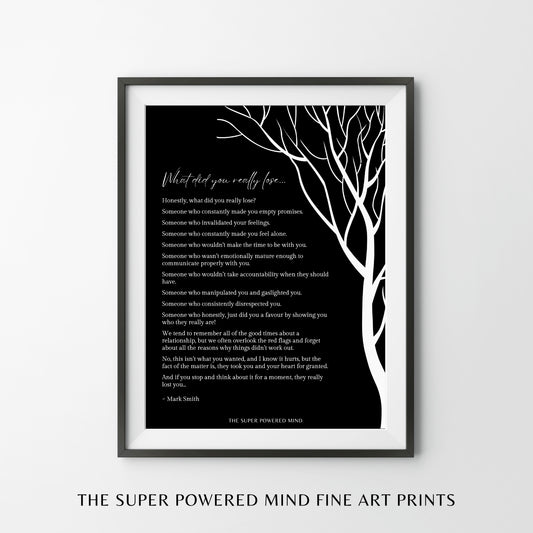 What Did You Really Lose (Black) Wall Art Print