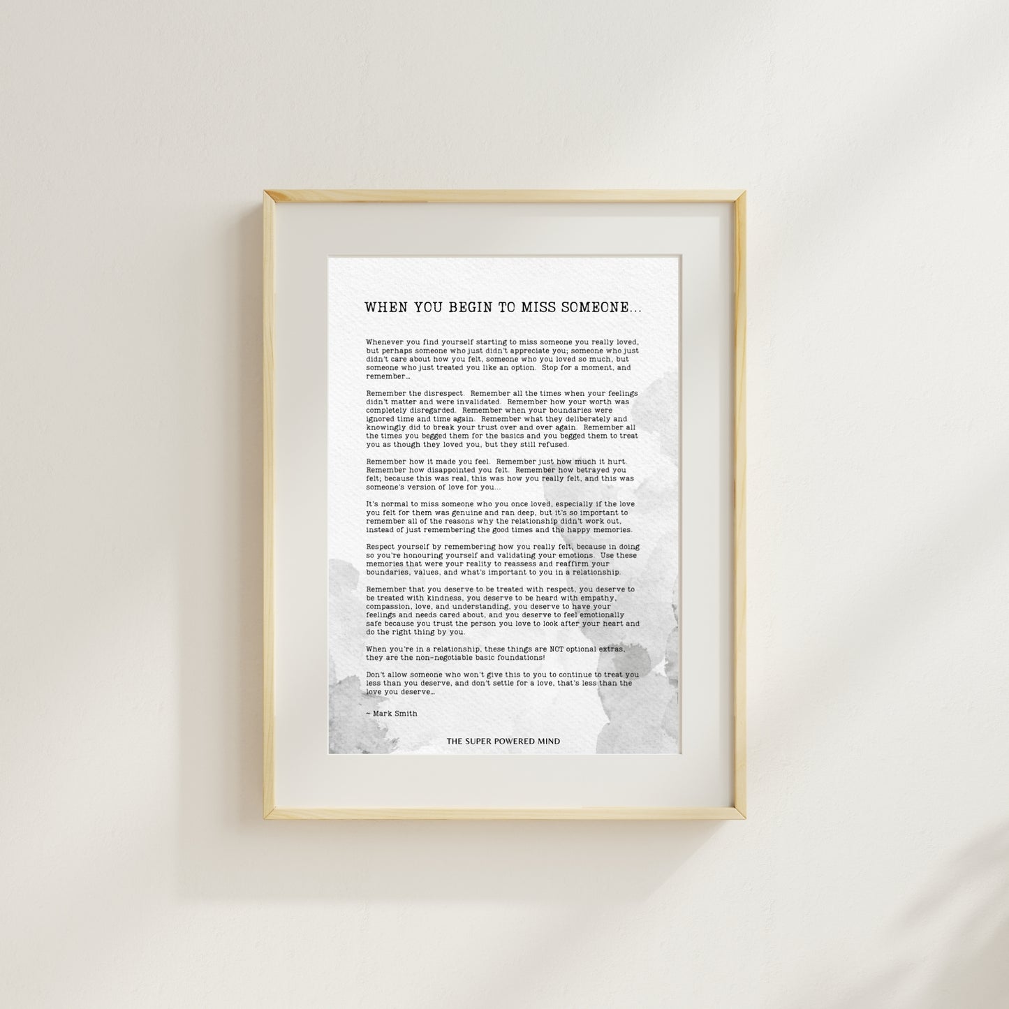 When You Begin To Miss Someone Wall Art Print