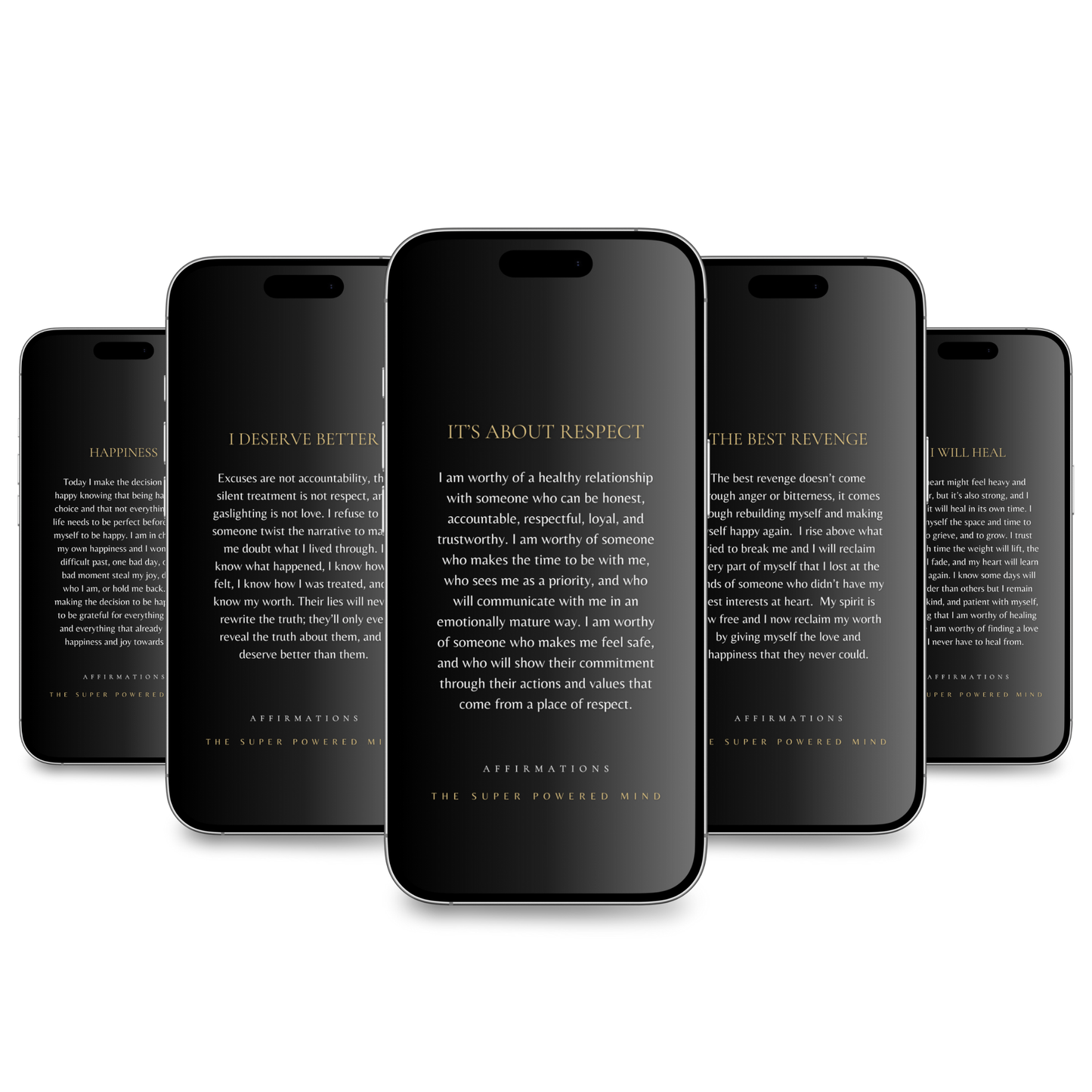 100 Affirmations Phone Wallpapers Black (Digital Download)
