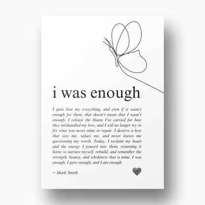 I Was Enough Affirmation Canvas Wall Art Print