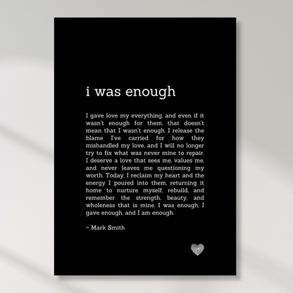 I Was Enough Affirmation Canvas Wall Art Print