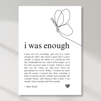 I Was Enough Affirmation Canvas Wall Art Print