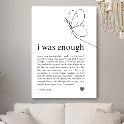 I Was Enough Affirmation Canvas Wall Art Print