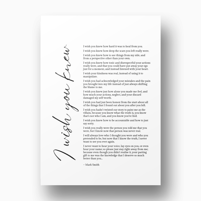 I Wish You Knew Canvas Wall Art Print