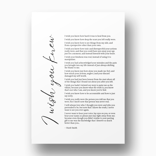 I Wish You Knew Canvas Wall Art Print