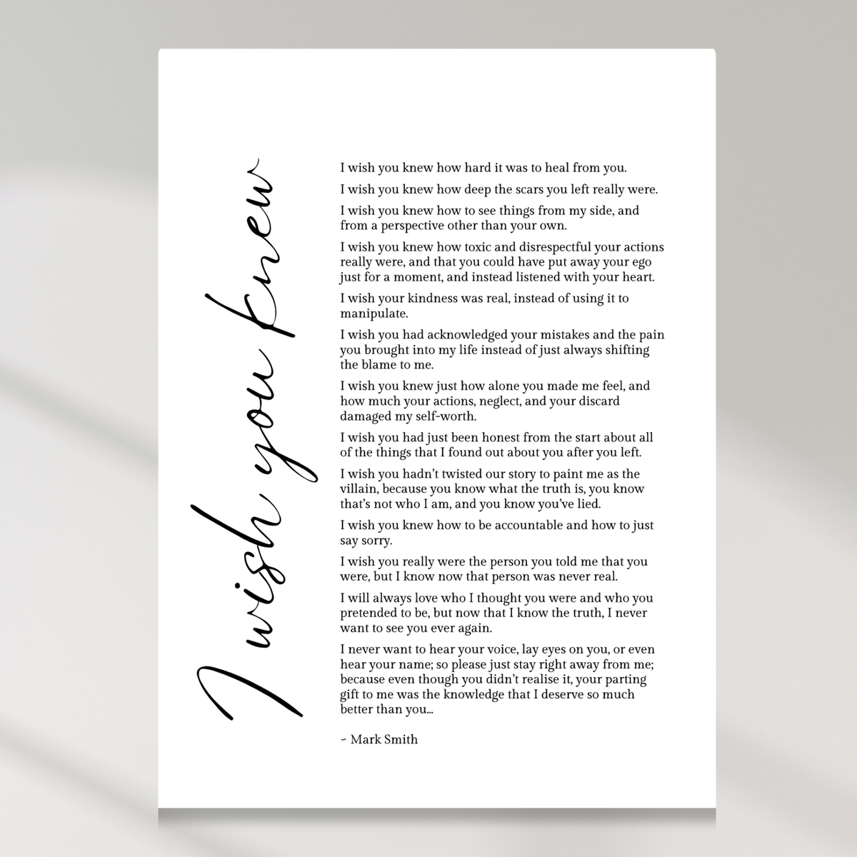 I Wish You Knew Canvas Wall Art Print