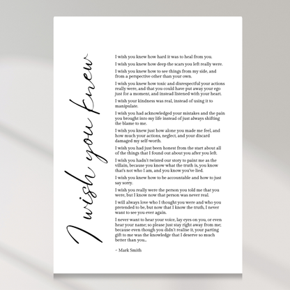 I Wish You Knew Canvas Wall Art Print