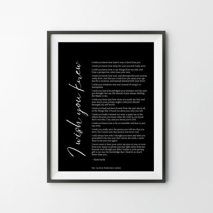 I Wish You Knew (Black) Wall Art Print