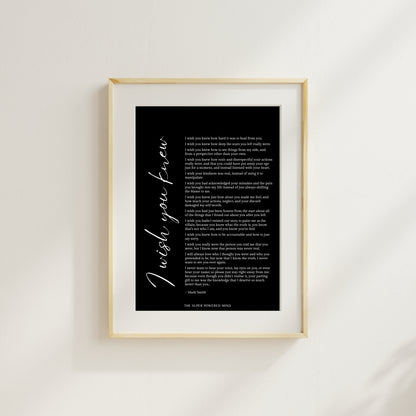 I Wish You Knew (Black) Wall Art Print