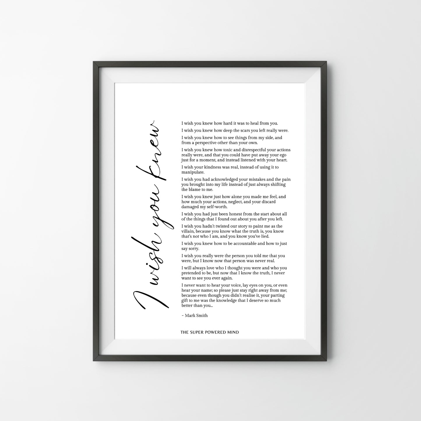 I Wish You Knew (White) Wall Art Print