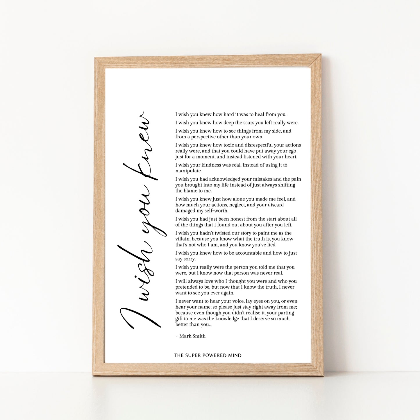 I Wish You Knew (White) Wall Art Print