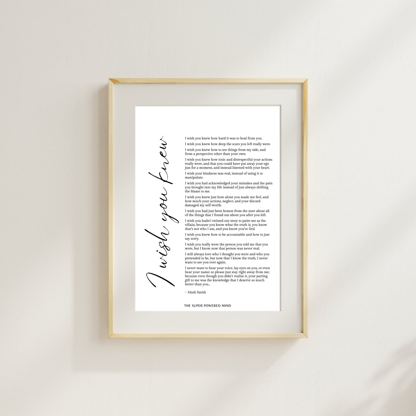 I Wish You Knew (White) Wall Art Print