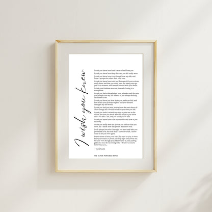 I Wish You Knew (White) Wall Art Print