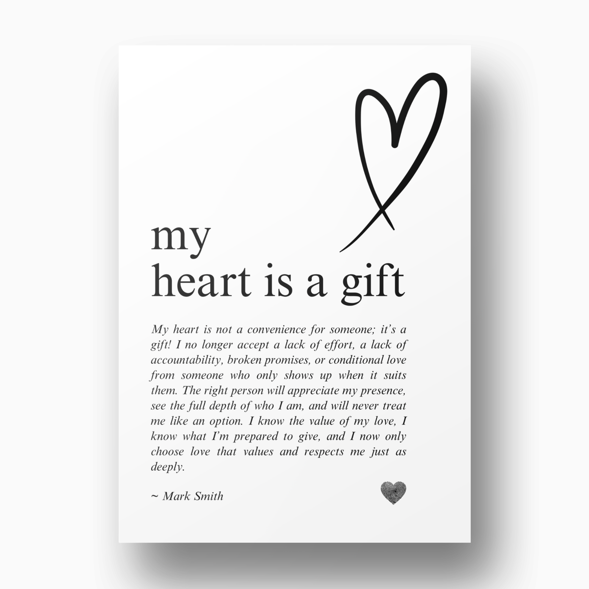 My Heart Is A Gift Affirmation Canvas Wall Art Print