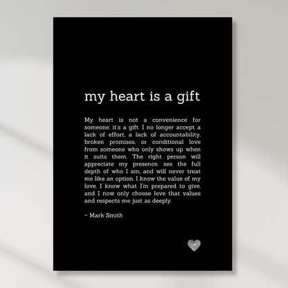 My Heart Is A Gift Affirmation Canvas Wall Art Print