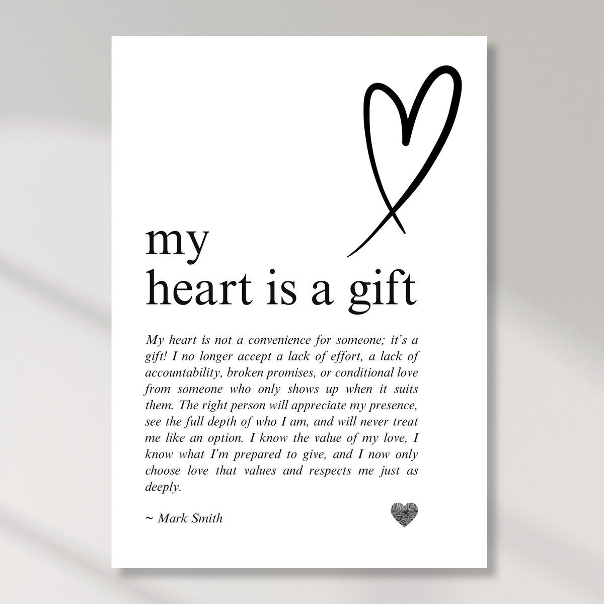 My Heart Is A Gift Affirmation Canvas Wall Art Print