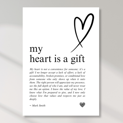 My Heart Is A Gift Affirmation Canvas Wall Art Print
