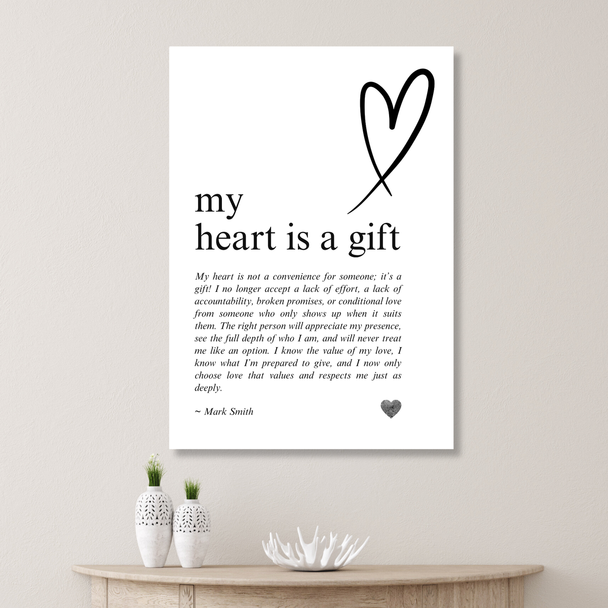 My Heart Is A Gift Affirmation Canvas Wall Art Print