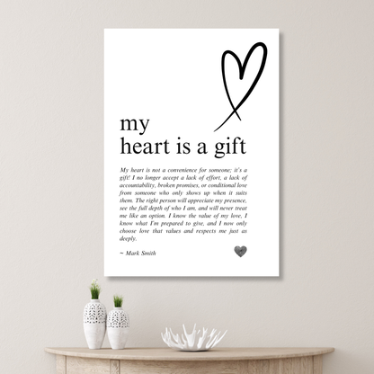 My Heart Is A Gift Affirmation Canvas Wall Art Print