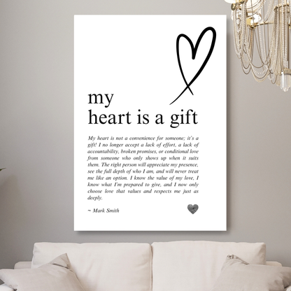 My Heart Is A Gift Affirmation Canvas Wall Art Print