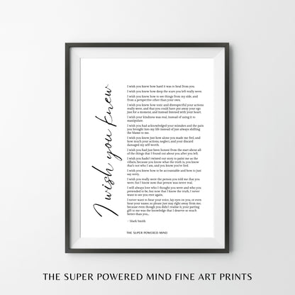 I Wish You Knew (White) Wall Art Print