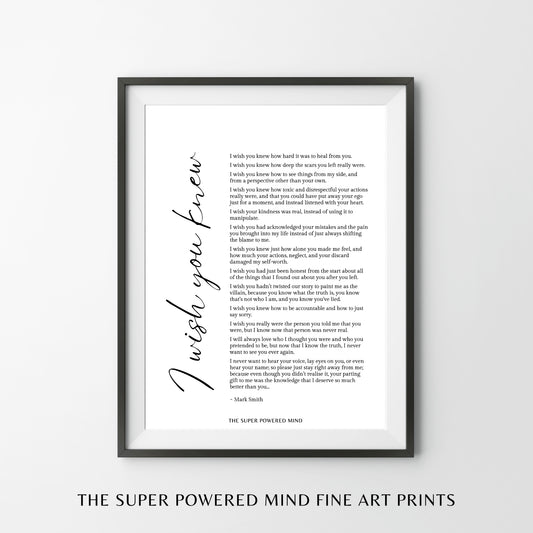 I Wish You Knew (White) Wall Art Print