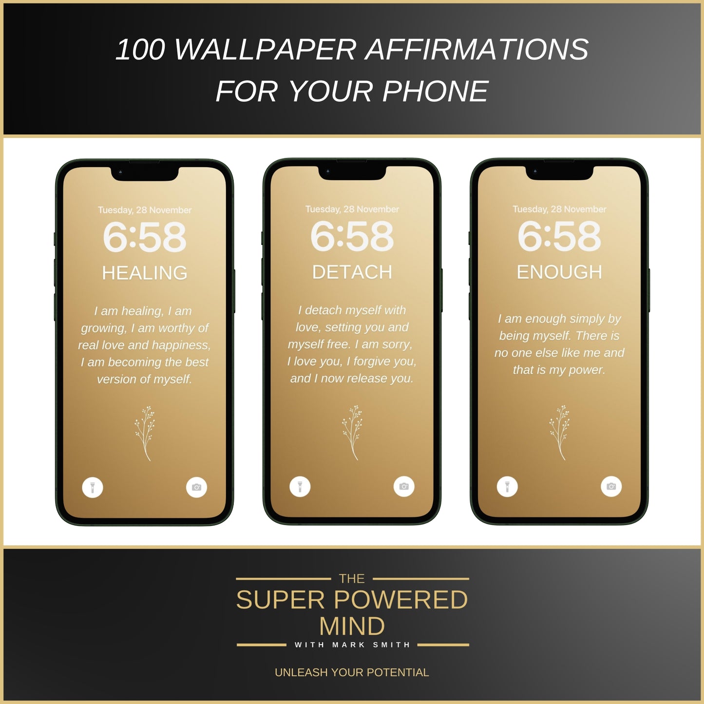 100 Affirmations Wallpapers For Your Phone - Gold Edition