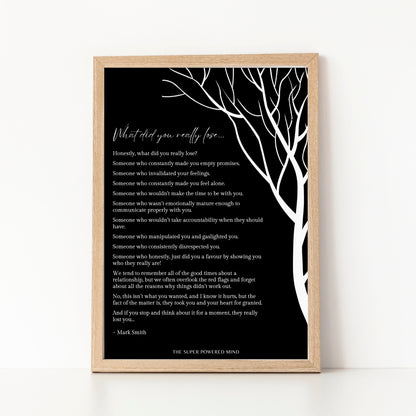 What Did You Really Lose (Black) Wall Art Print