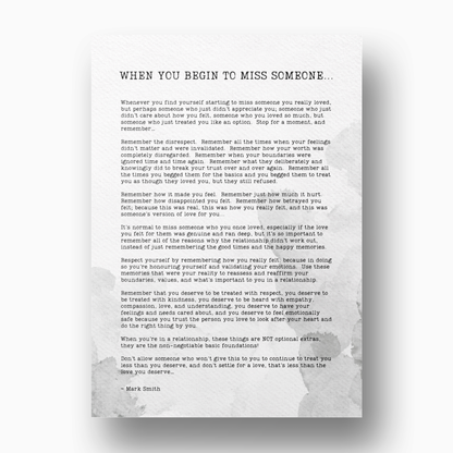 When You Begin To Miss Someone Canvas Wall Art Print