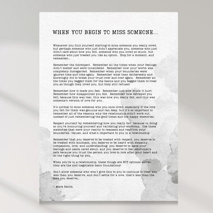 When You Begin To Miss Someone Canvas Wall Art Print