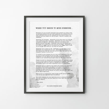 When You Begin To Miss Someone Wall Art Print