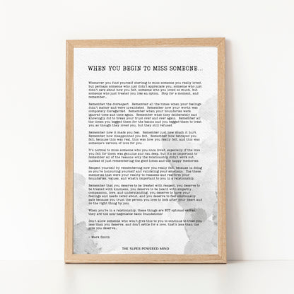 When You Begin To Miss Someone Wall Art Print