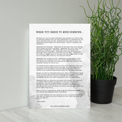 When You Begin To Miss Someone Wall Art Print